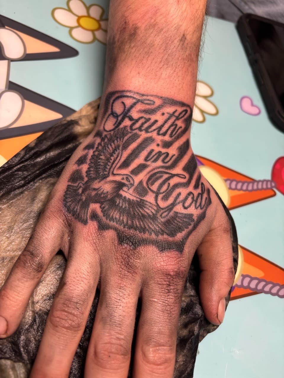 Black & Grey + Lettering dove tattoo on Hand by TattedbyJayden on TattMe