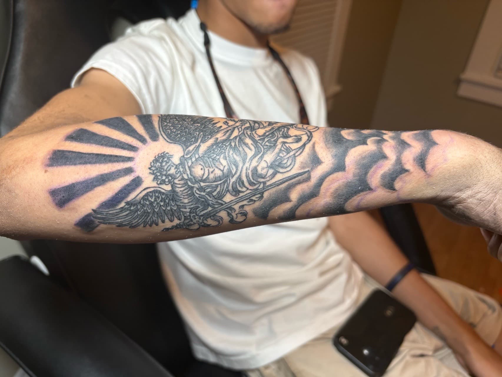 Black & Grey + Illustrative angel tattoo on Forearm by TattedbyJayden on TattMe