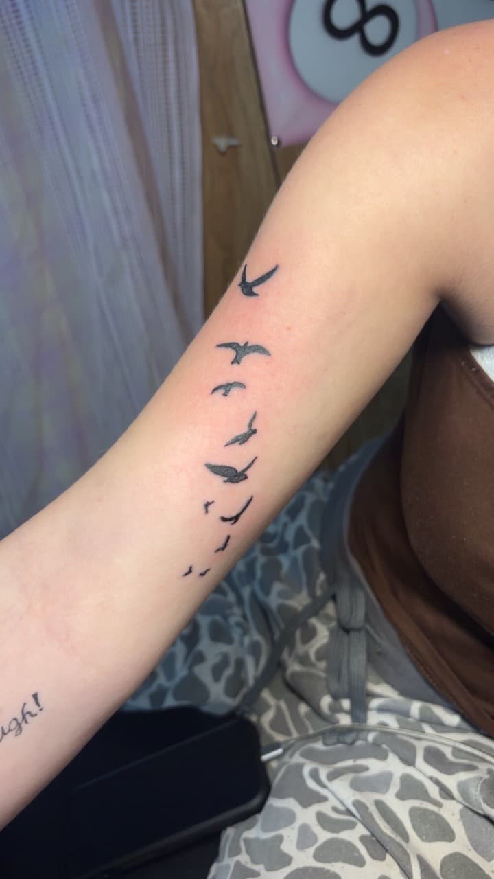 Minimalist + Black-work birds tattoo on Forearm by TattedbyJayden on TattMe