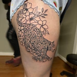 Line-work + Fine Line leopard tattoo on Thigh by TattedbyJayden on TattMe