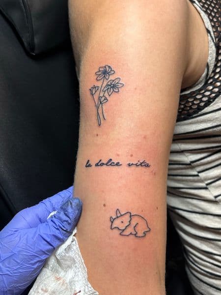 Fine Line + Minimalist flowers tattoo on Upper Arm by TattedbyJayden on TattMe