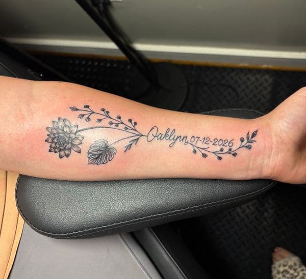 Fine Line + Black-work flower tattoo on Forearm by TattedbyJayden on TattMe