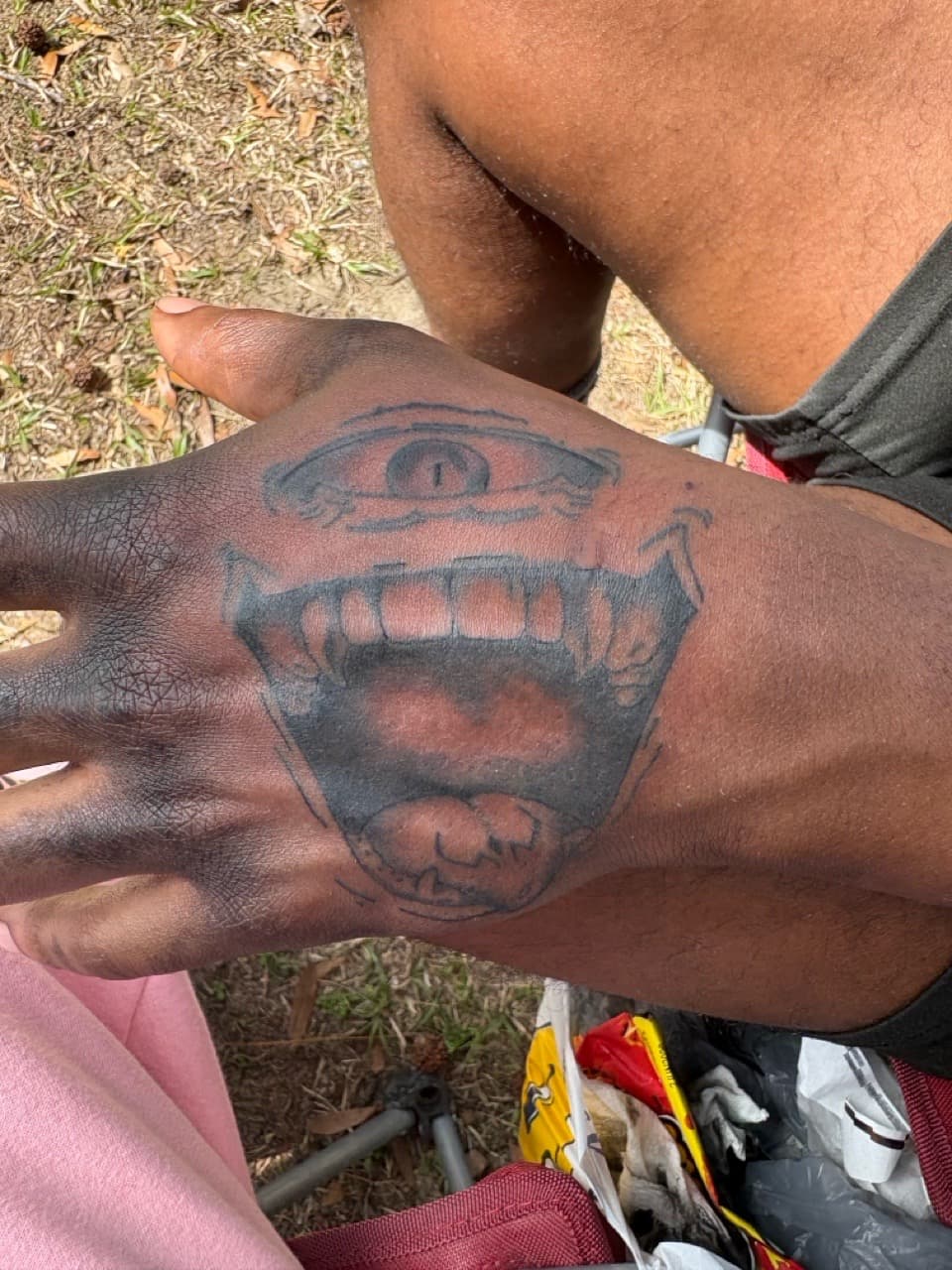 Black-work + Illustrative eye tattoo on Hand by TattedbyJayden on TattMe