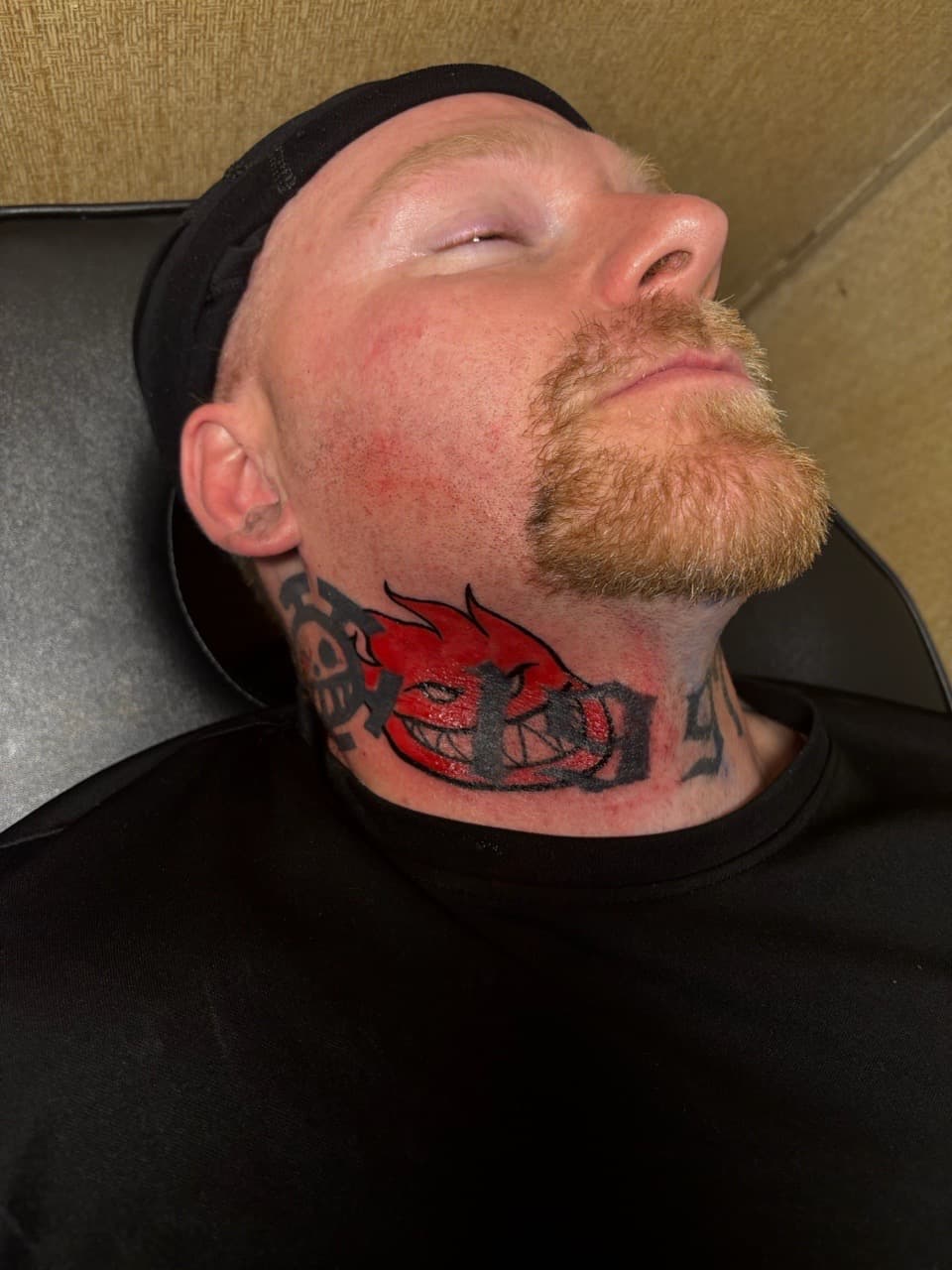 Color + Black-work graphic tattoo on Neck (Side) by TattedbyJayden on TattMe