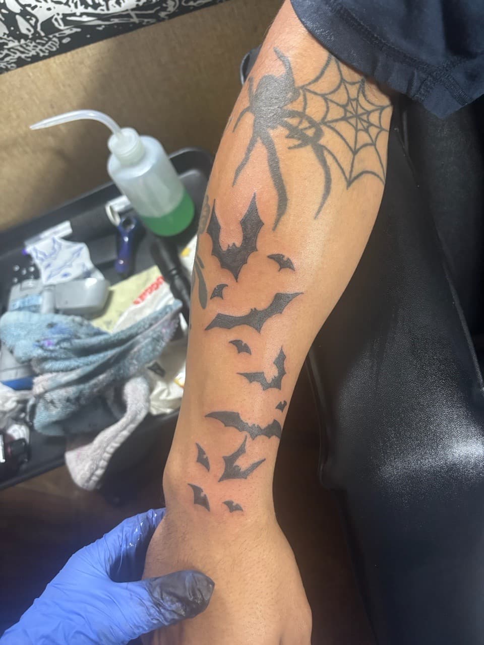 Black-work + Illustrative spider tattoo on Forearm by TattedbyJayden on TattMe