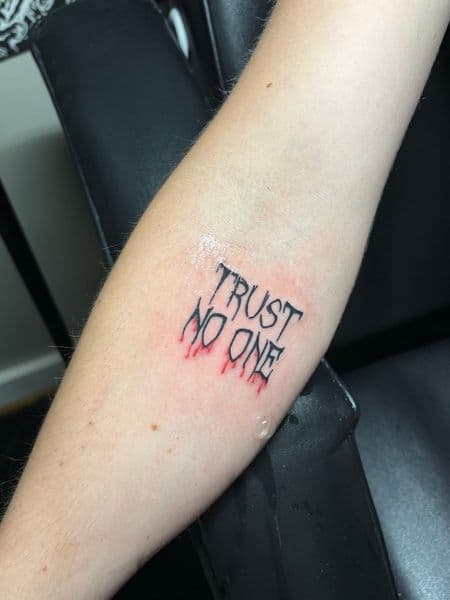 Lettering + Black-work text tattoo on Forearm by TattedbyJayden on TattMe