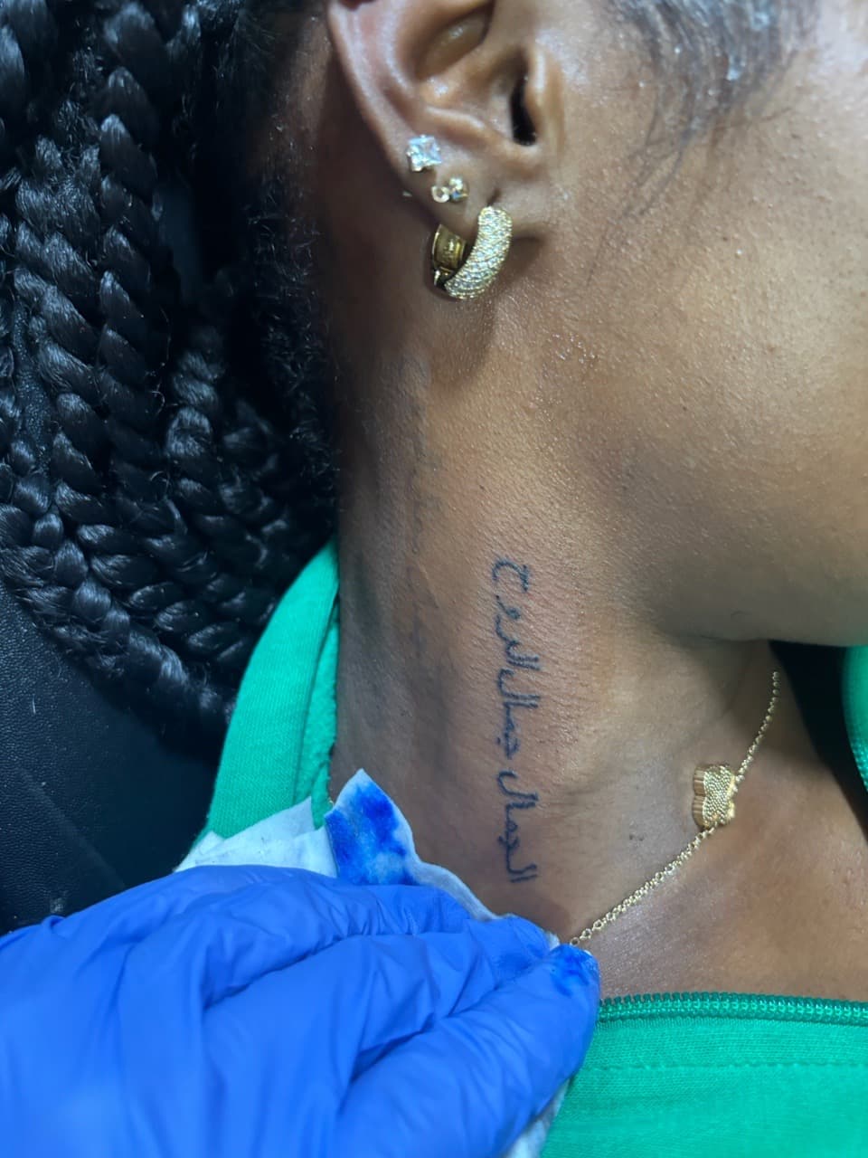 Lettering + Script arabic tattoo on Neck (Side) by TattedbyJayden on TattMe