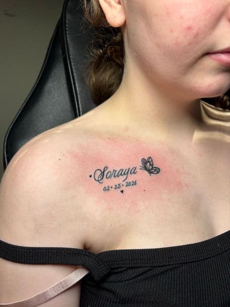 Fine Line + Script name tattoo on Chest by TattedbyJayden on TattMe