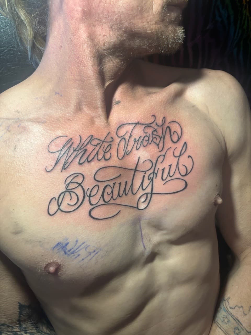 Lettering + Script words tattoo on Chest by TattedbyJayden on TattMe