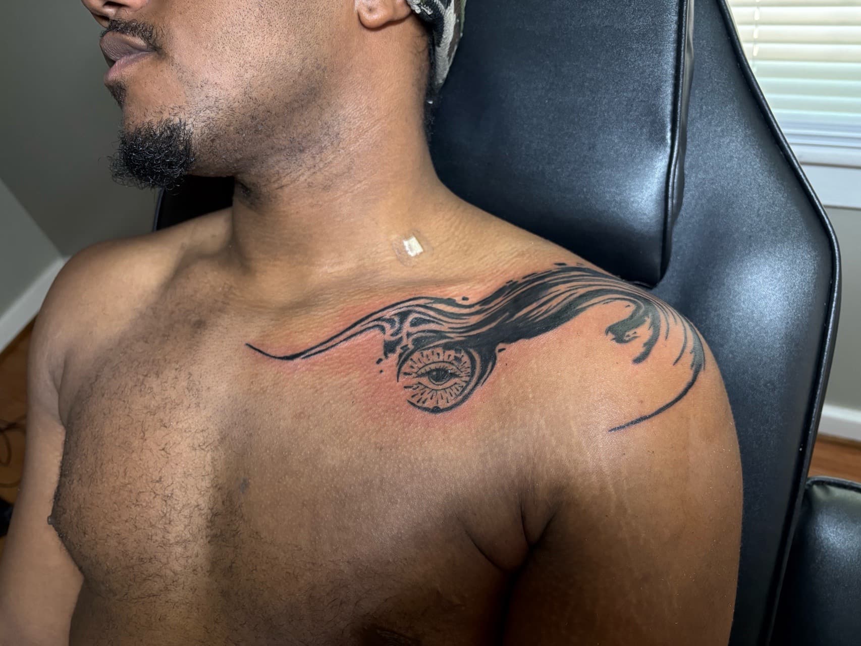 Black-work + Abstract eye tattoo on Shoulder by TattedbyJayden on TattMe