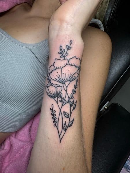Fine Line + Floral flowers tattoo on Forearm by TattedbyJayden on TattMe