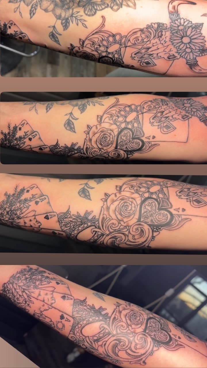Line-work + Black-work skull tattoo on Forearm by TattedbyJayden on TattMe
