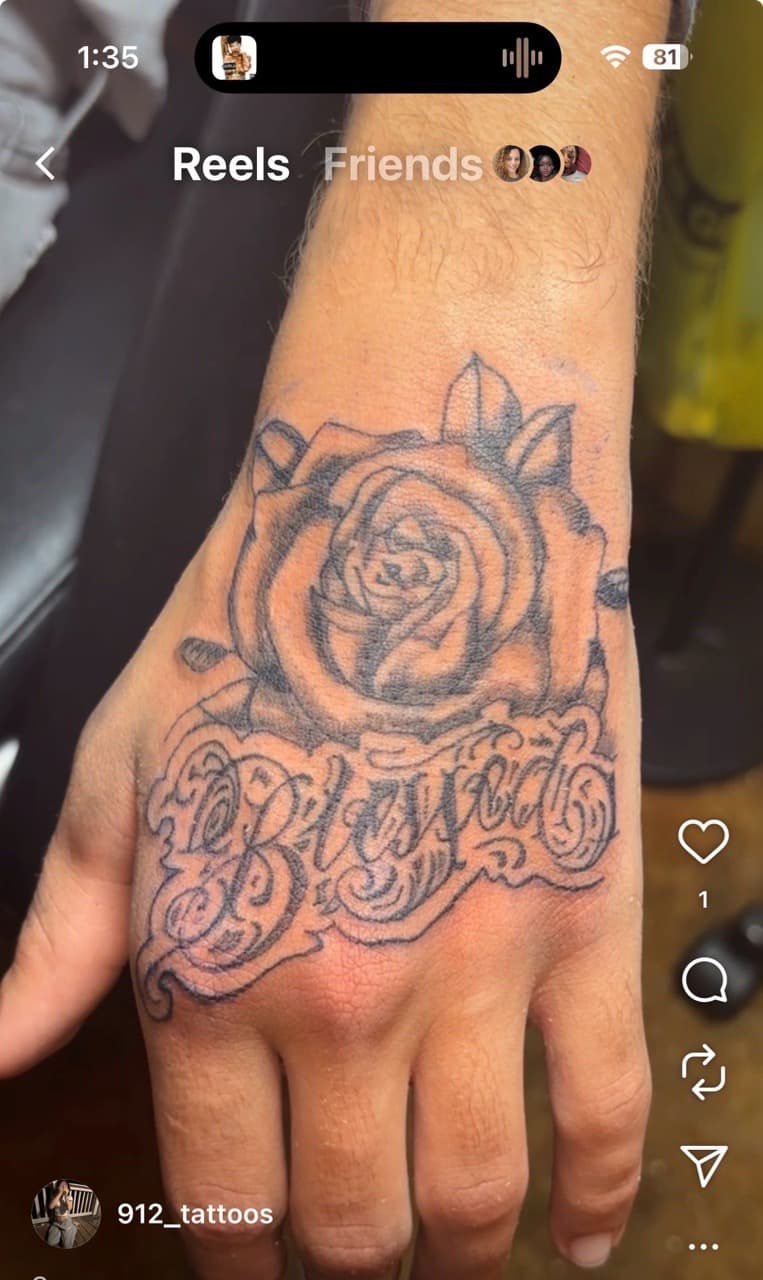 Black & Grey + Floral rose tattoo on Hand by TattedbyJayden on TattMe