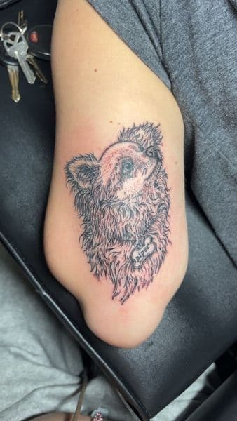 Black & Grey + Fine Line dog tattoo on Upper Arm by TattedbyJayden on TattMe