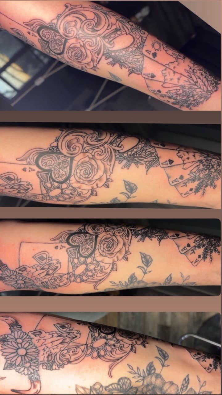Black & Grey + Illustrative roses tattoo on Forearm by TattedbyJayden on TattMe