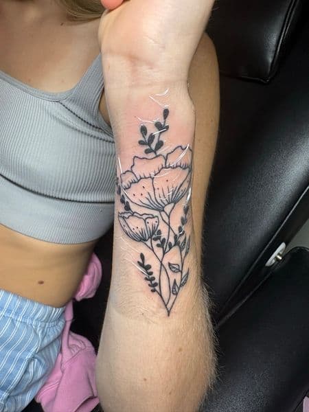 Fine Line + Black-work flowers tattoo on Forearm by TattedbyJayden on TattMe