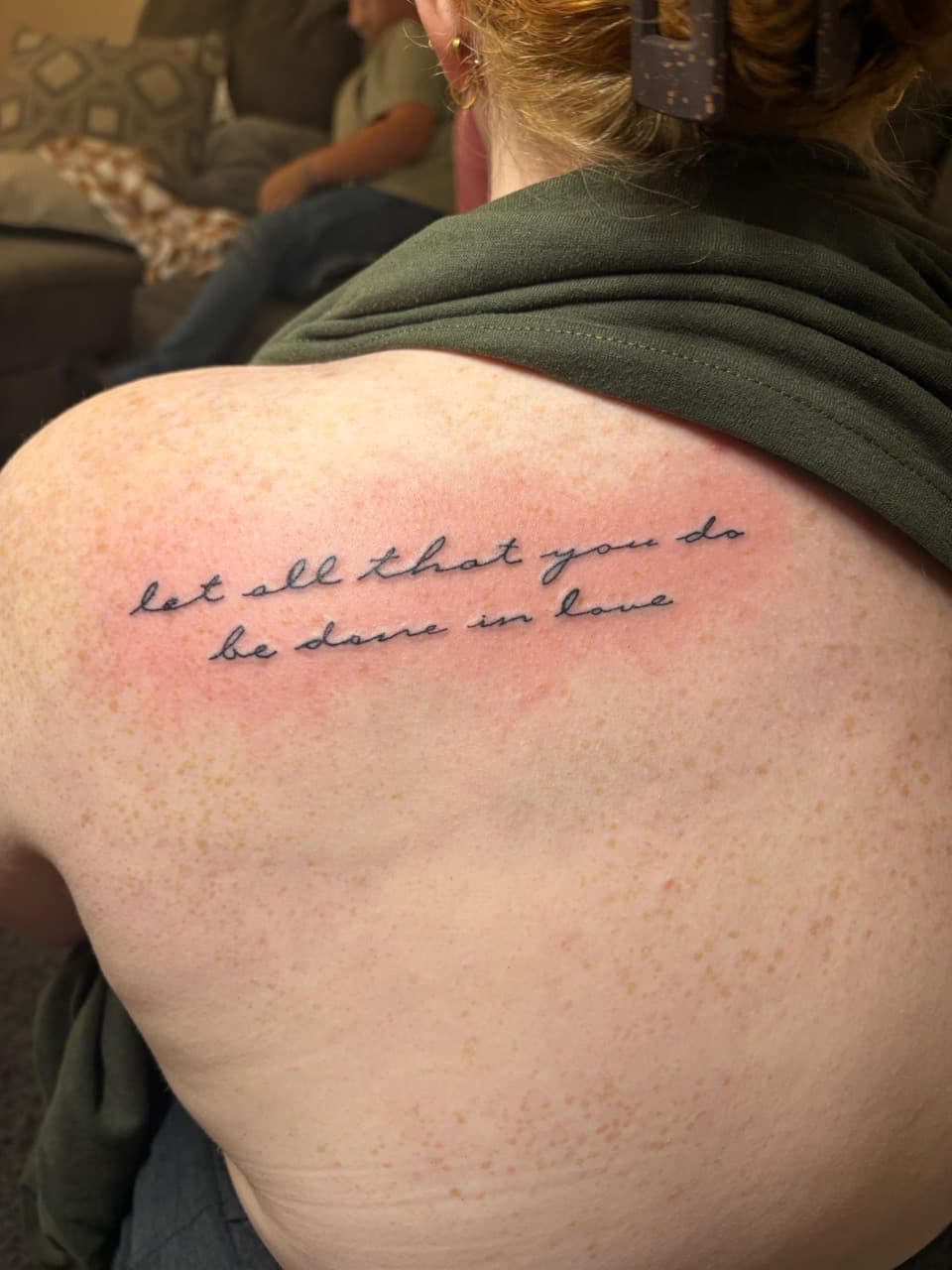 Lettering + Script quote tattoo on Upper Back by TattedbyJayden on TattMe