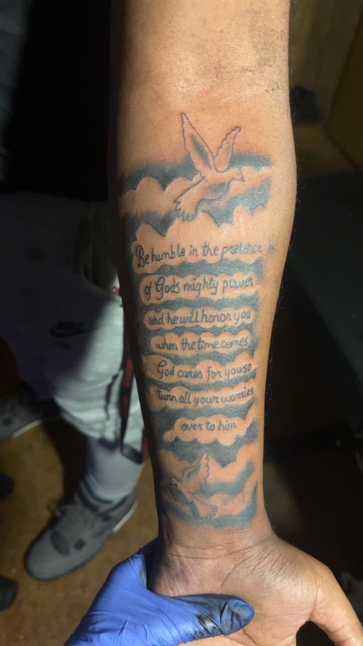 Lettering + Script dove tattoo on Forearm by TattedbyJayden on TattMe