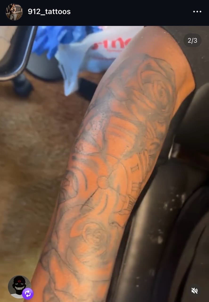 Black & Grey + Floral roses tattoo on Full Sleeve by TattedbyJayden on TattMe