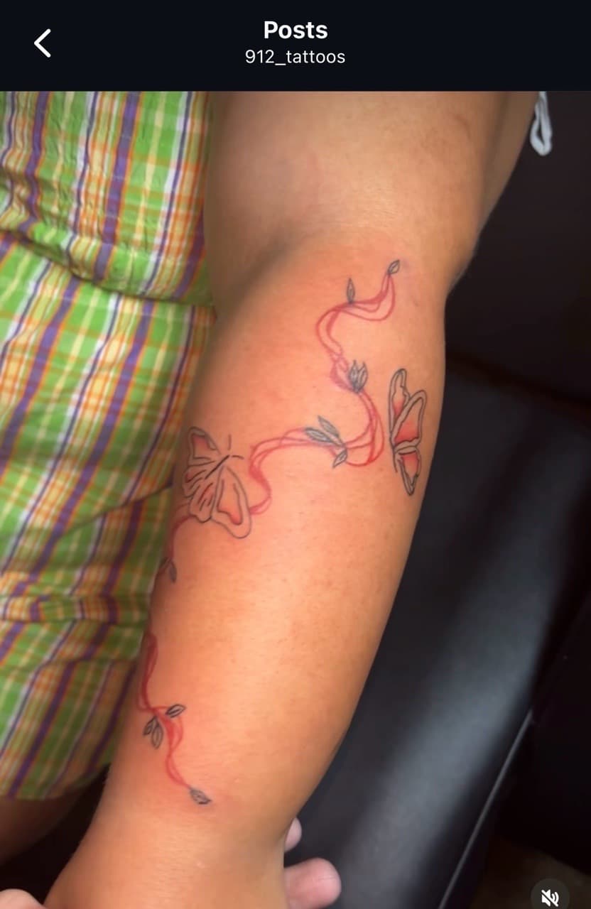 Fine Line + Color butterflies tattoo on Forearm by TattedbyJayden on TattMe