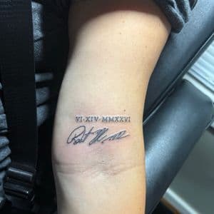 Lettering + Script roman numerals tattoo on Forearm by TattedbyJayden on TattMe
