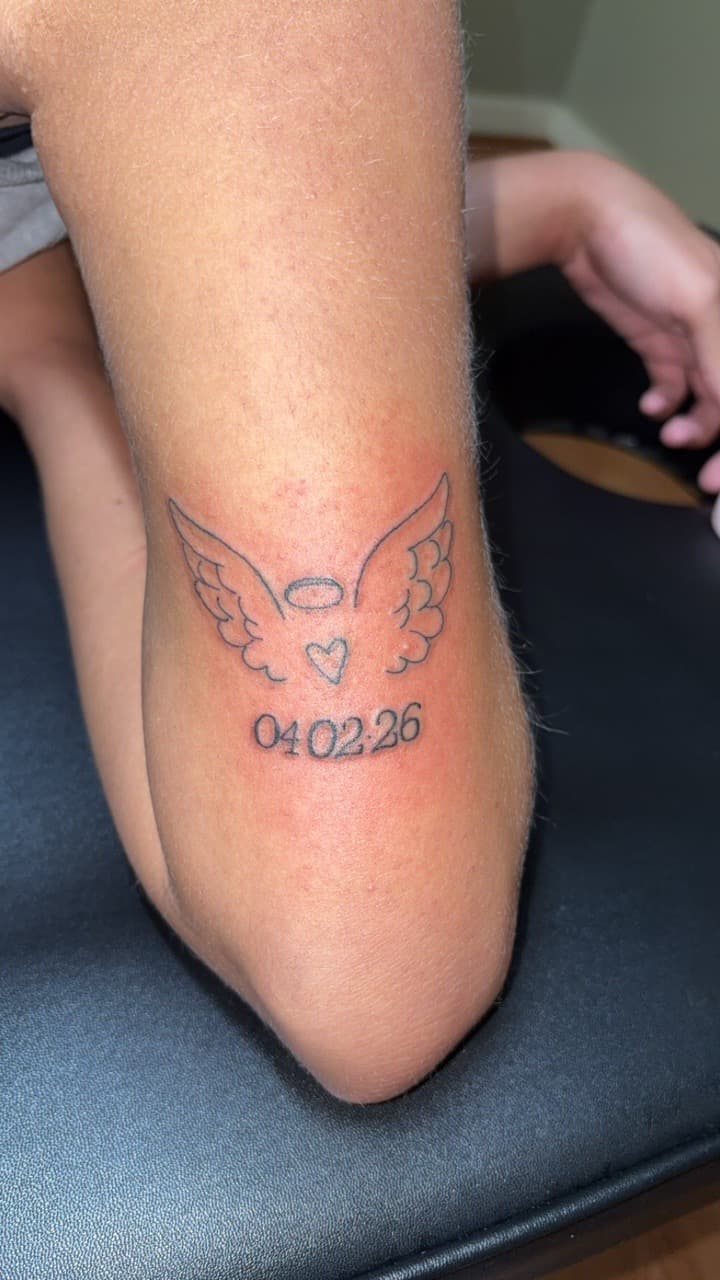 Fine Line + Minimalist angel wings tattoo on Elbow by TattedbyJayden on TattMe