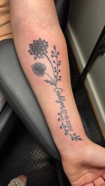 Fine Line + Black-work flower tattoo on Forearm by TattedbyJayden on TattMe