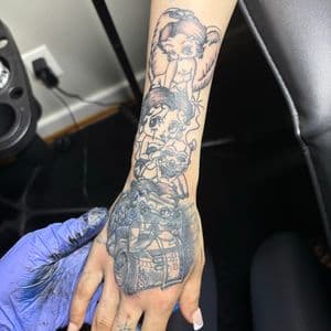 Black & Grey + Cartoon betty boop tattoo on Forearm by TattedbyJayden on TattMe
