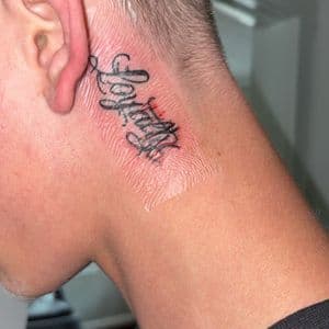 Lettering + Script word tattoo on Neck (Side) by TattedbyJayden on TattMe