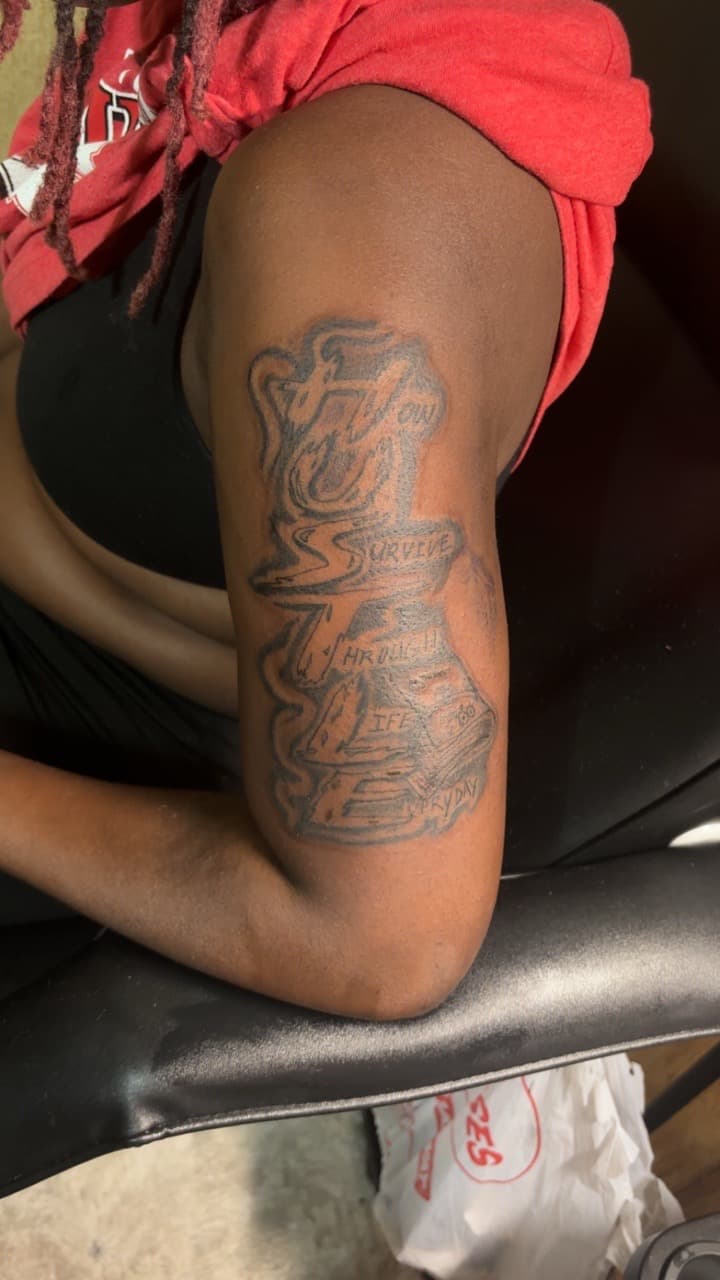 Lettering + Script hourglass tattoo on Upper Arm by TattedbyJayden on TattMe