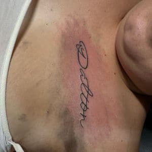 Lettering + Script name tattoo on Chest by TattedbyJayden on TattMe