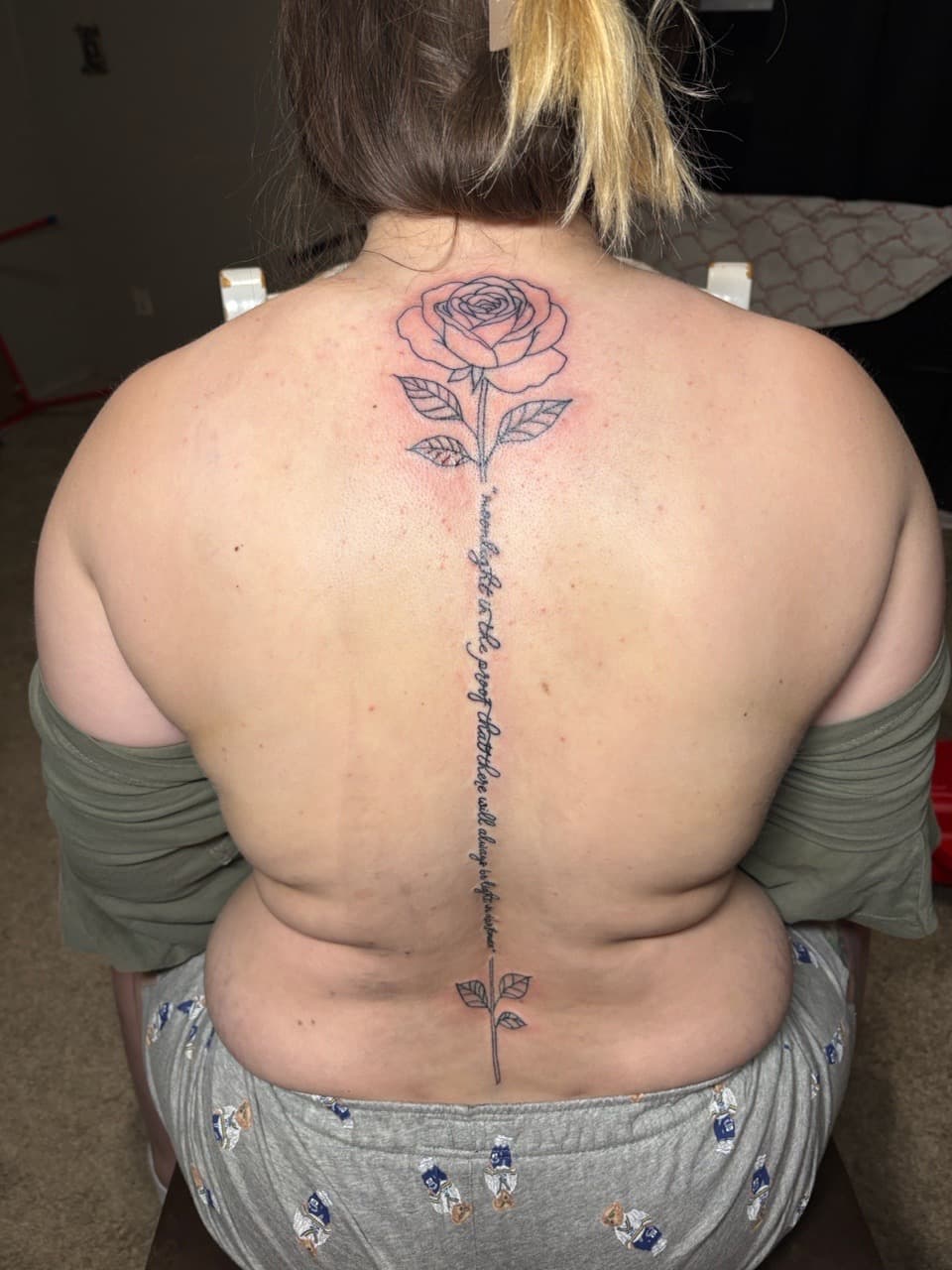 Fine Line + Line-work rose tattoo on Spine by TattedbyJayden on TattMe