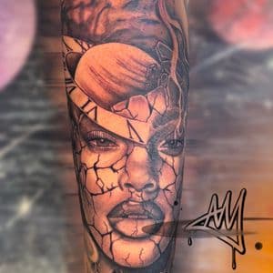 Portraiture + 3D space time woman smoke tattoo on Forearm by Ayem.ink on TattMe