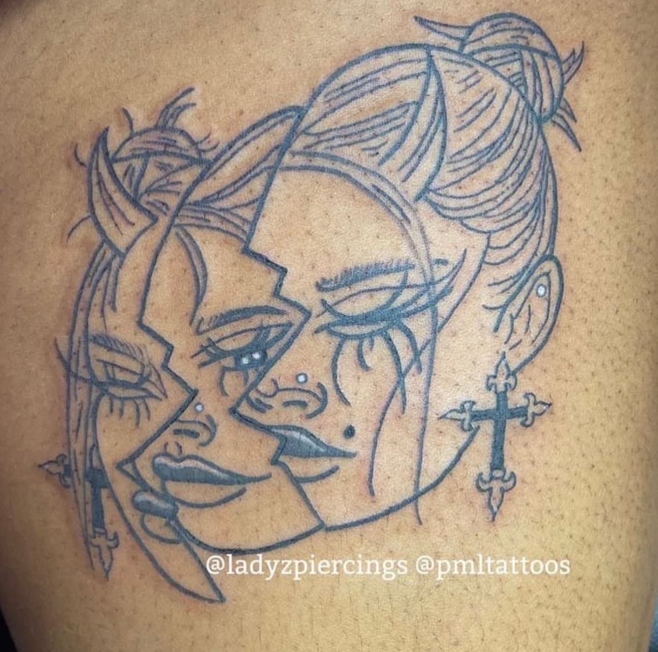 Fine Line + Black-work woman tattoo by Ladyzpiercings on TattMe