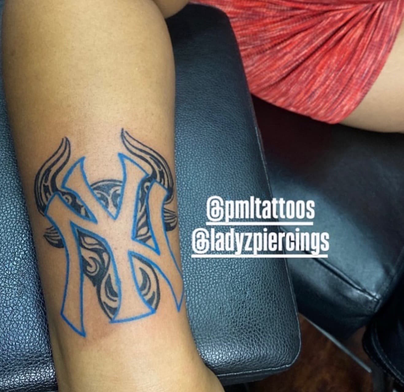 Tribal + Black-work new york yankees tattoo on Calf by Ladyzpiercings on TattMe