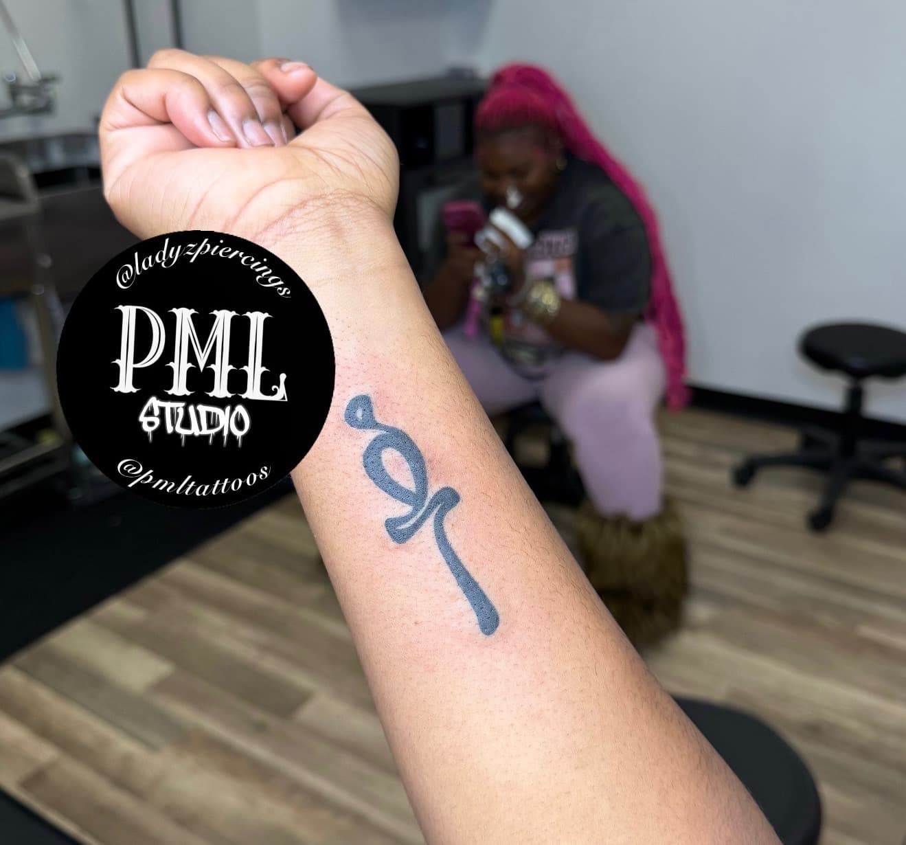 Black-work + Minimalist shape tattoo on Forearm by Ladyzpiercings on TattMe