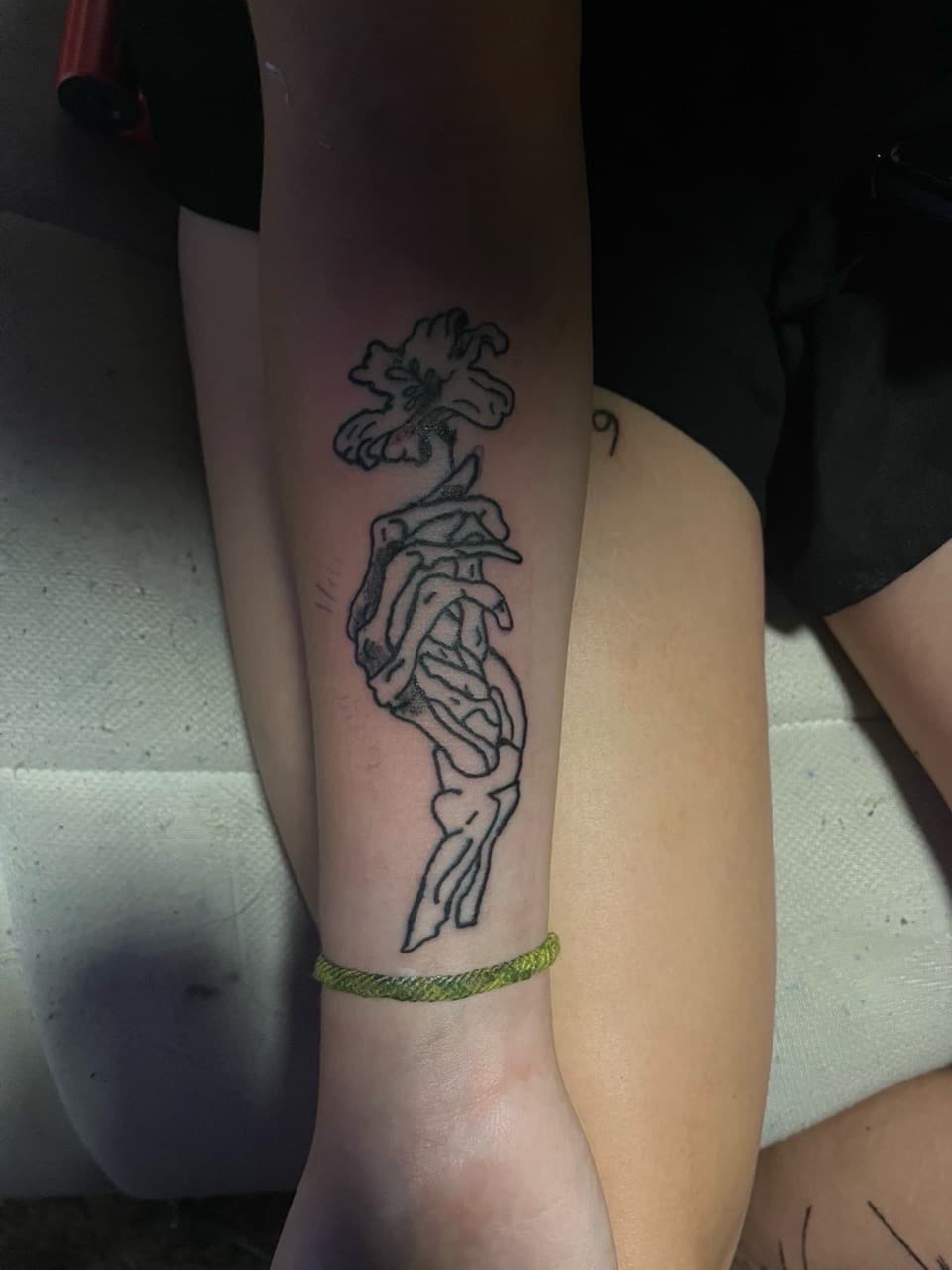Black-work + Illustrative skeleton hand tattoo on Forearm by Sang_Mythos_Tattoo on TattMe