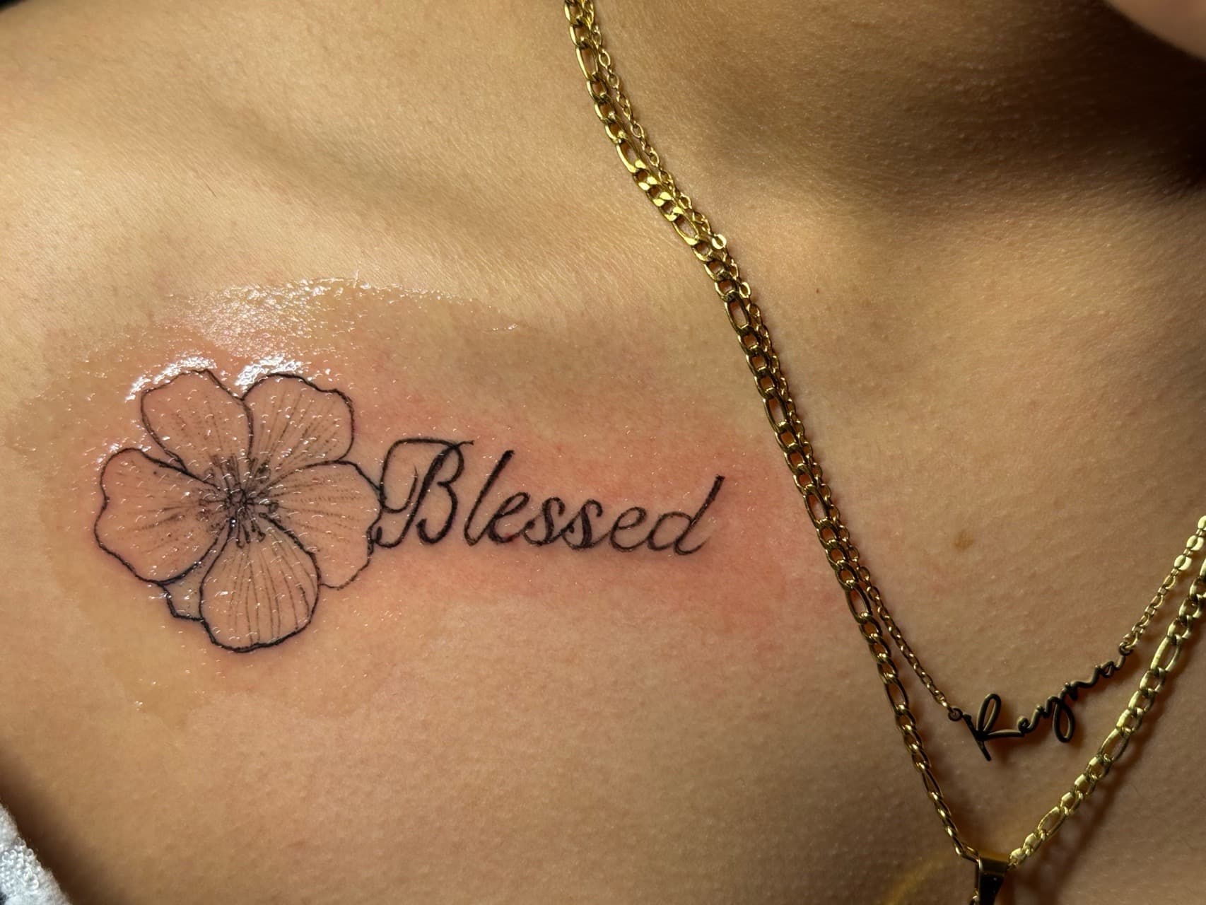 Fine Line + Line-work flower tattoo on Chest by Tattedbykai on TattMe