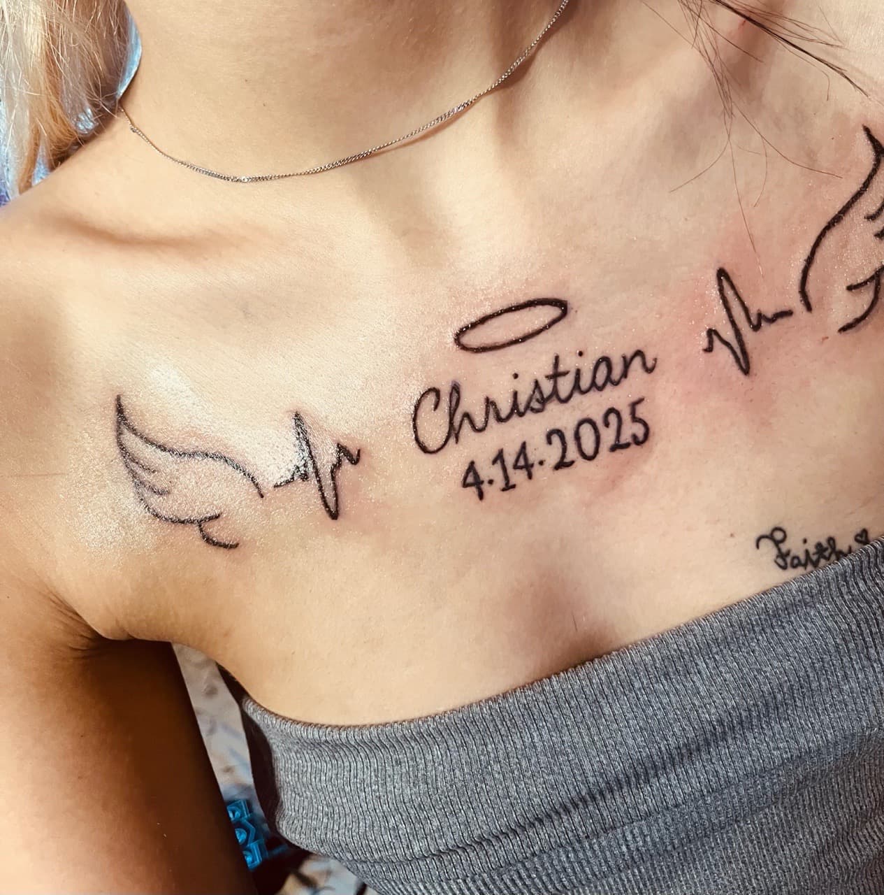 Fine Line + Black-work christian tattoo on Chest by tatsbyautumn on TattMe