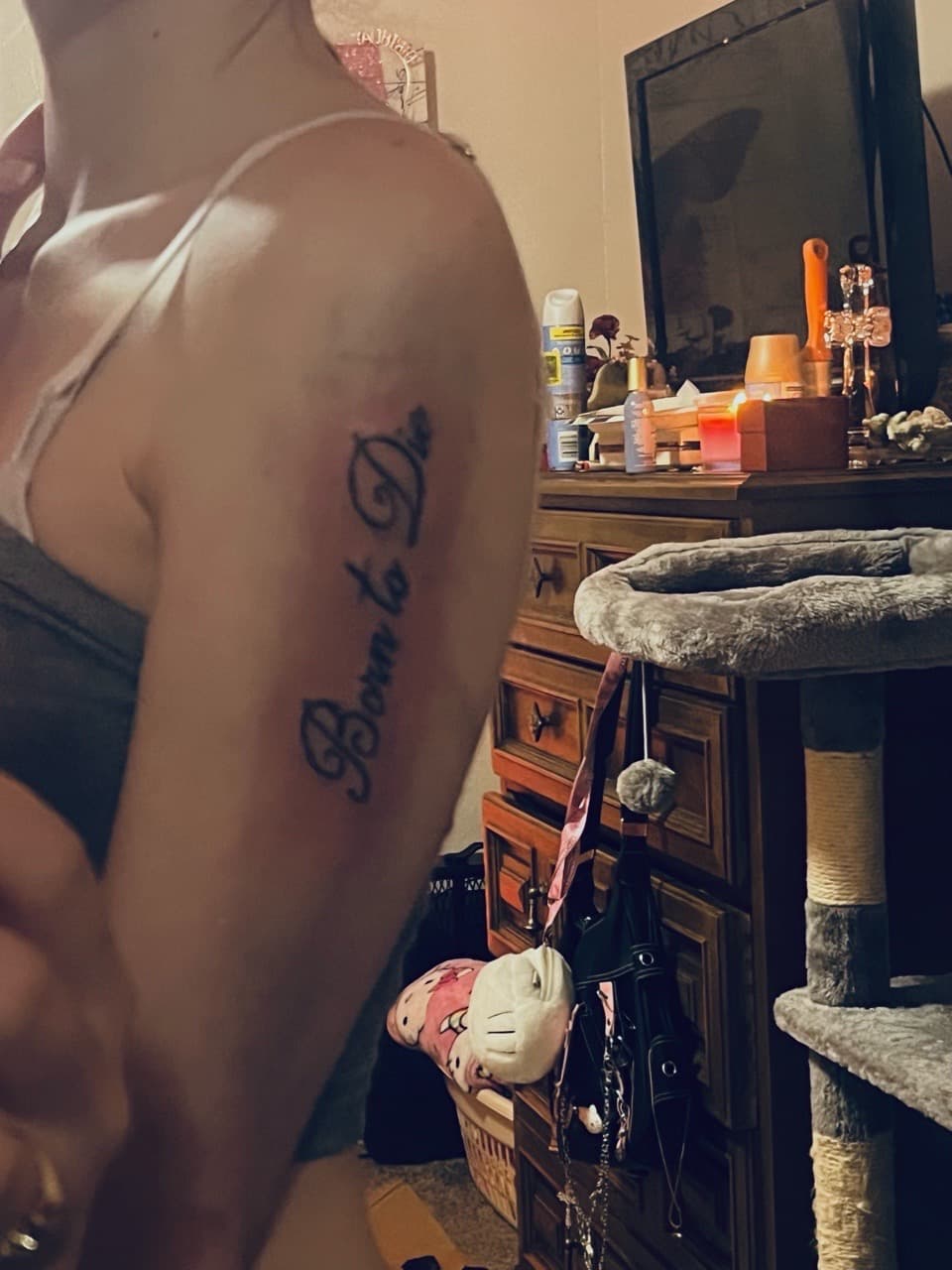 Lettering + Script words tattoo on Upper Arm by tatsbyautumn on TattMe