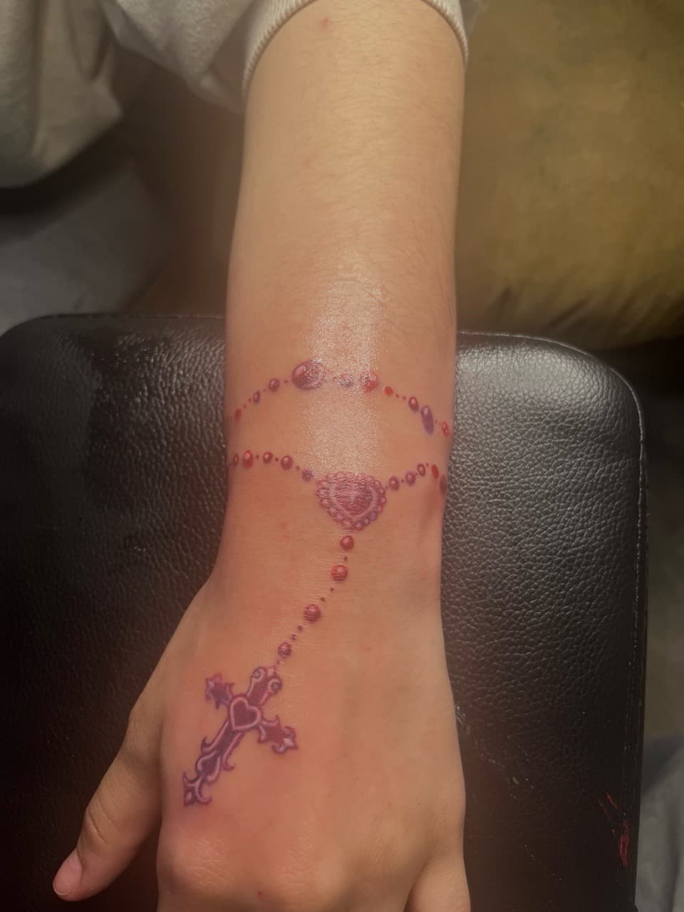 Dot-work + Fine Line rosary tattoo on Wrist by tatsbyautumn on TattMe