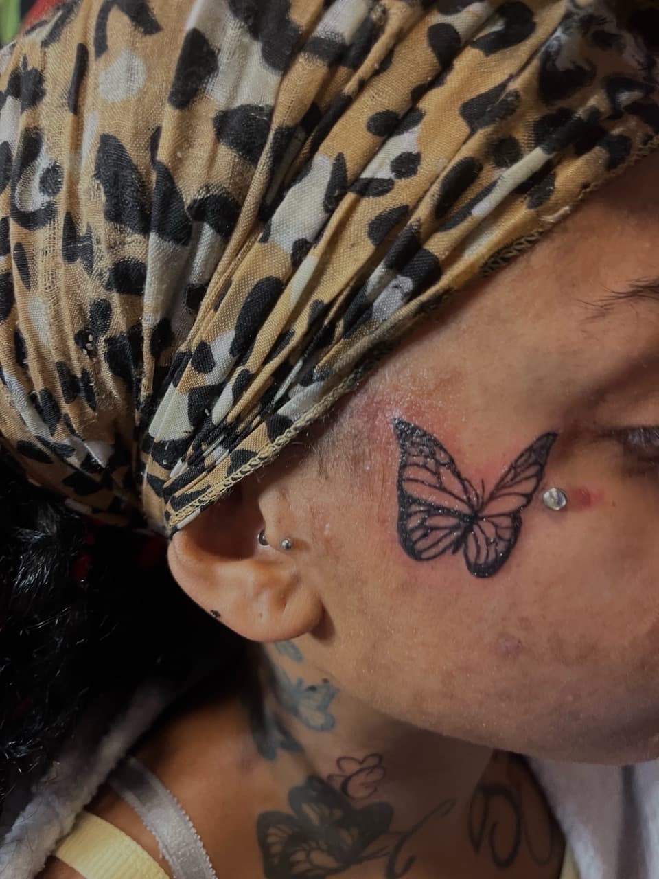 Fine Line + Black-work butterfly tattoo on Face by tatsbyautumn on TattMe