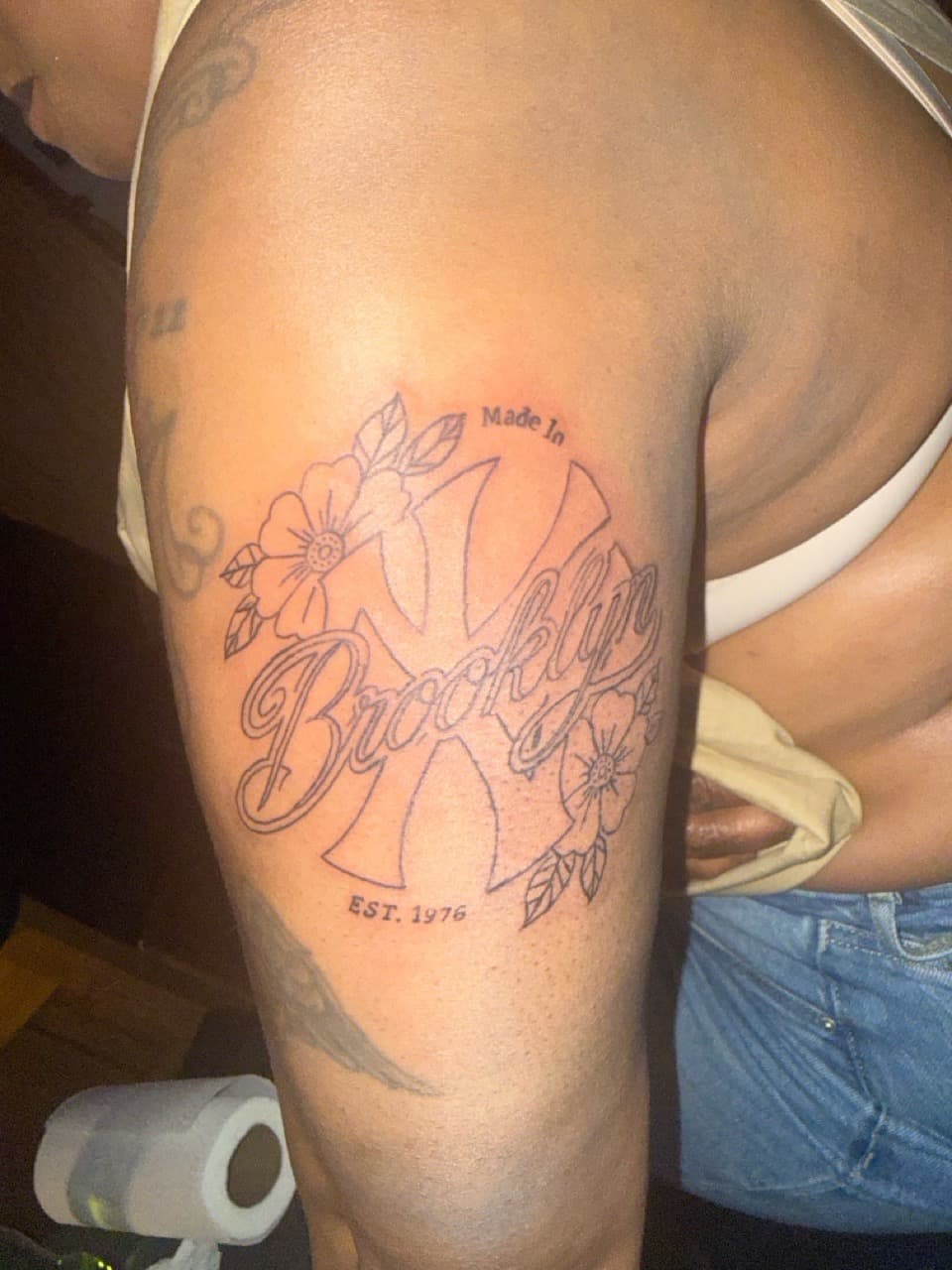 Fine Line + Floral blessed tattoo on Upper Arm by g4.inkz on TattMe