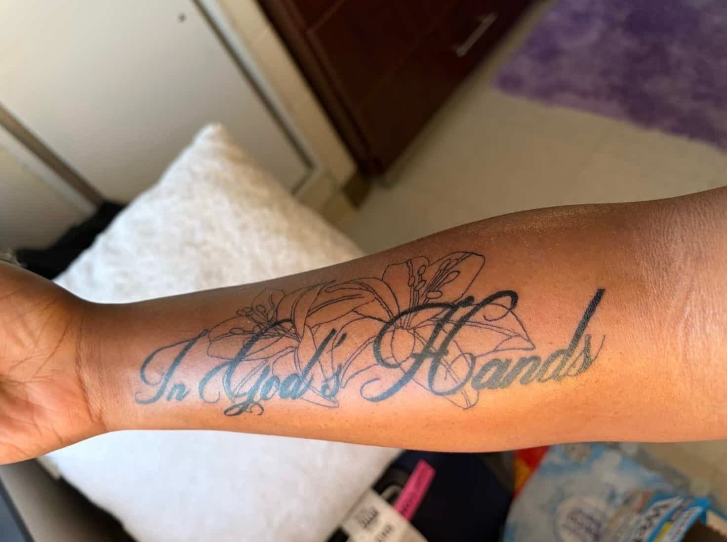 Lettering + Script quote tattoo on Forearm by g4.inkz on TattMe