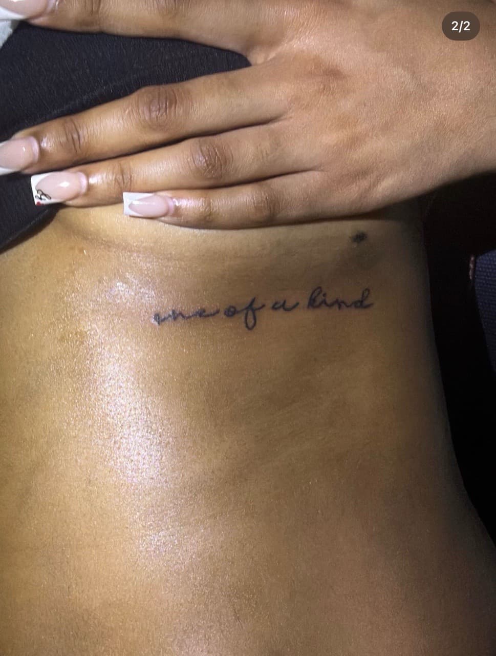 Script + Lettering phrase tattoo on Ribs by g4.inkz on TattMe