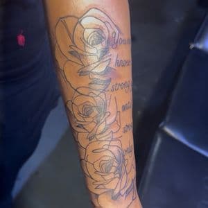 Floral + Lettering roses tattoo on Forearm by g4.inkz on TattMe