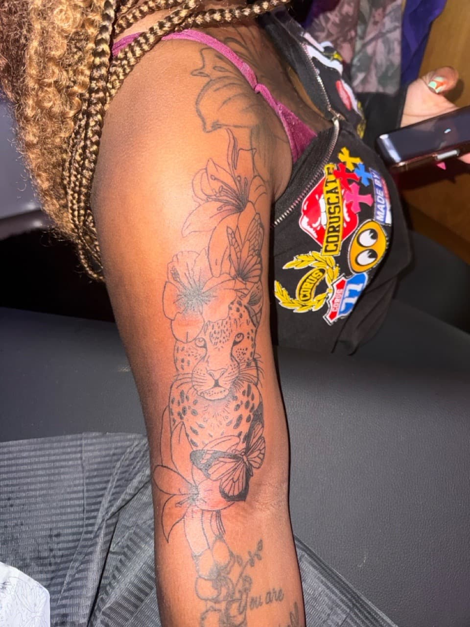 Fine Line + Black-work leopard tattoo on Upper Arm by g4.inkz on TattMe