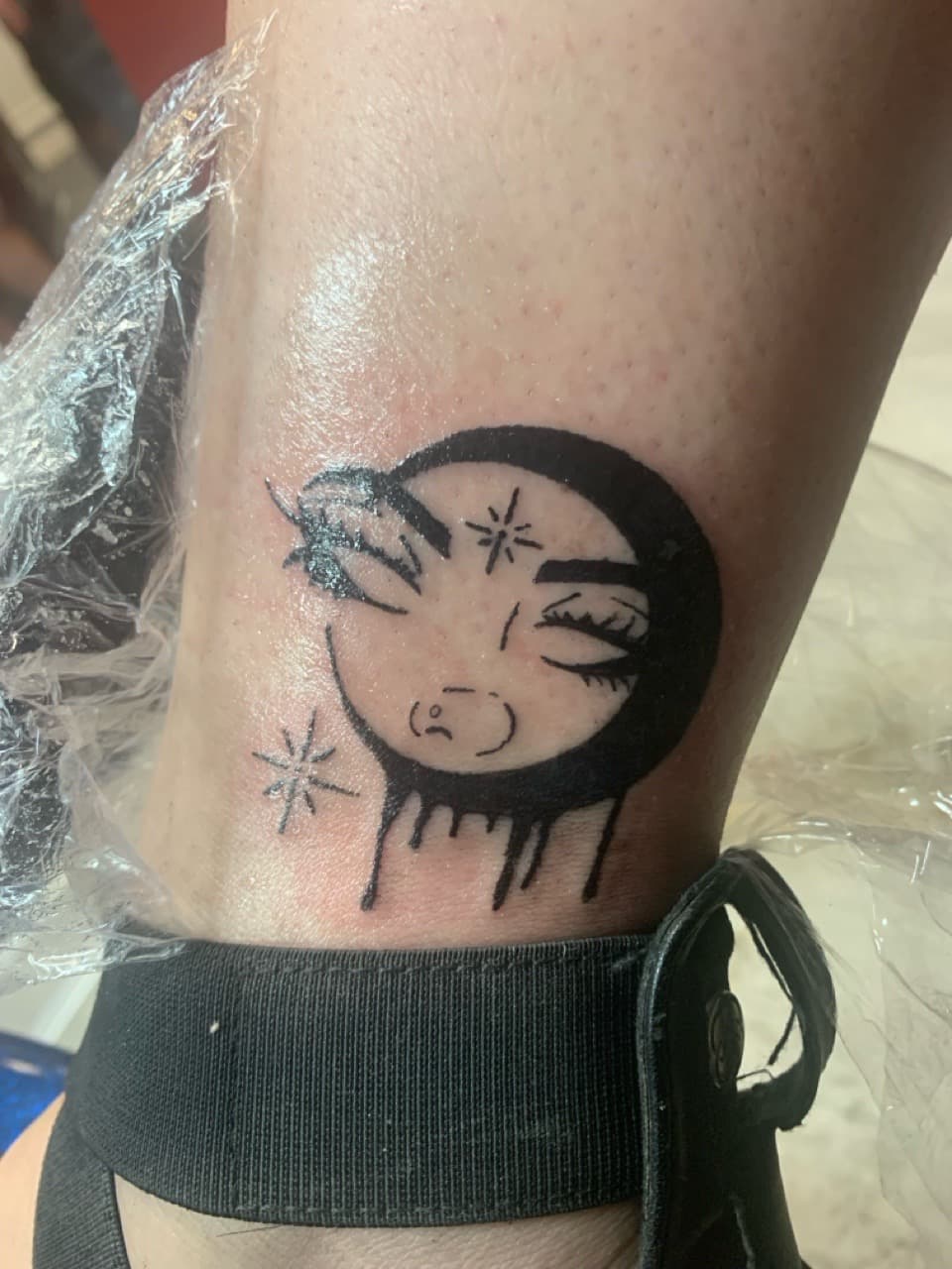 Fine Line + Black-work moon tattoo on Ankle by Braedan_Sterling on TattMe