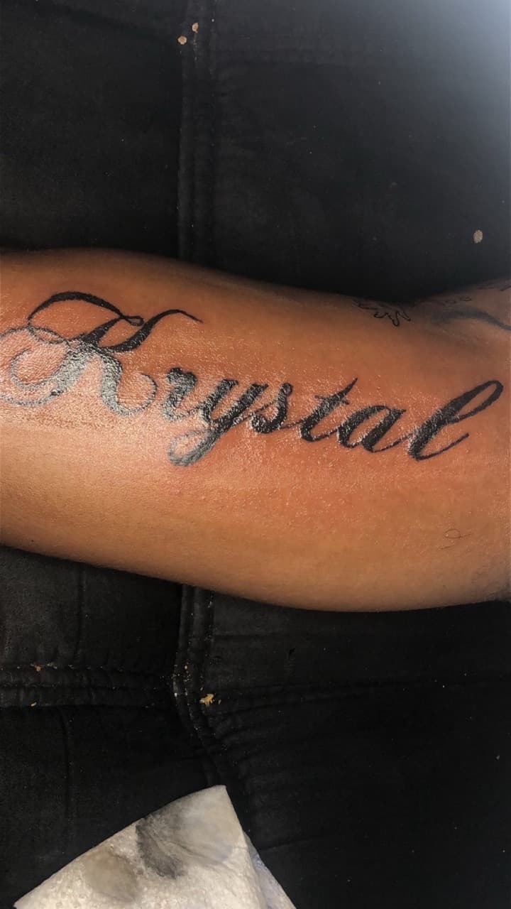 Lettering + Script name tattoo on Forearm by Braedan_Sterling on TattMe