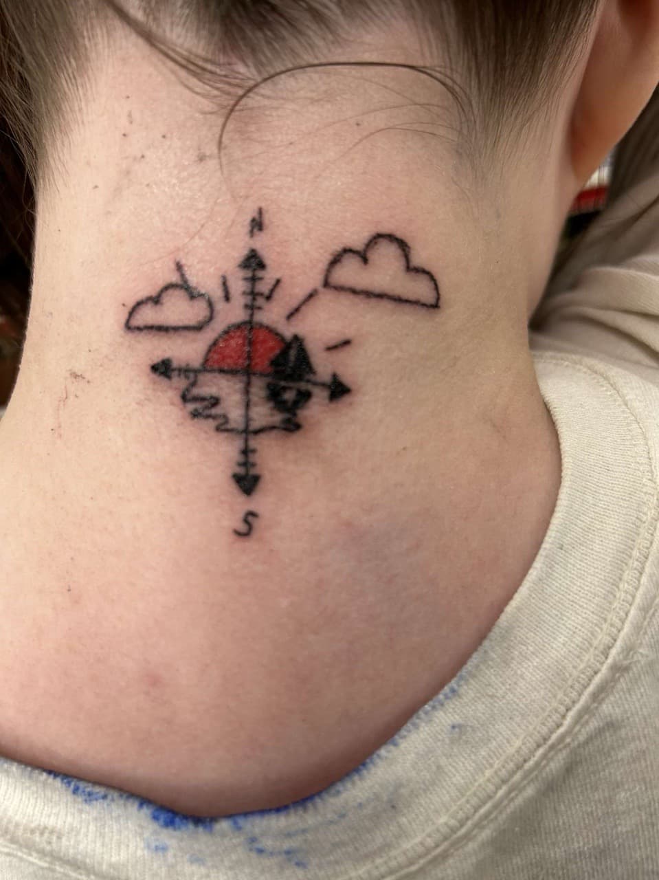 Line-work + Minimalist compass tattoo on Neck (Back) by Braedan_Sterling on TattMe